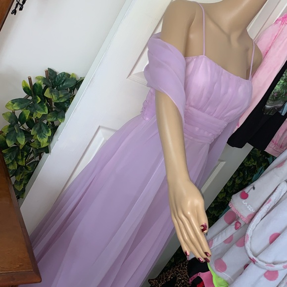 Vtg 60's 70's lilac chiffon full circle ball gown PROM maxi dress S - Picture 9 of 16